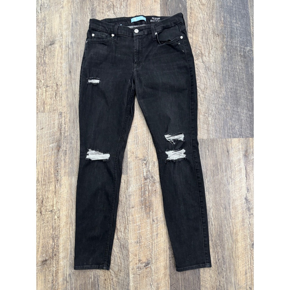 7 For All Mankind b(air) Ankle Skinny Jeans Black Distressed Denim Womens 29